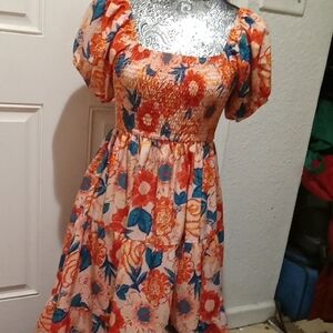 Floral Print Smocked Midi Dress